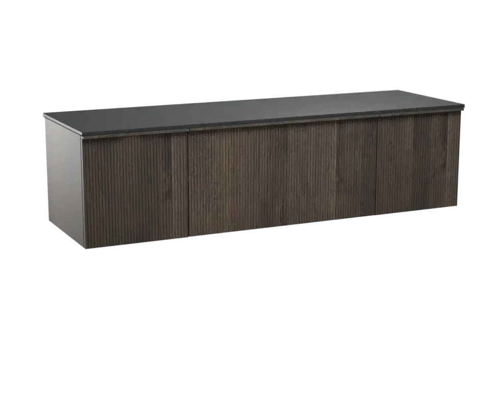Balmani Forma hängendes Möbelstück Set: 180 x 55 cm, Geräucherte Eiche, mit Stretto Einzel- oder Doppel Waschtischplatte, Granit, Schwarzes Granit, Vertikale symmetrische gerade Rippe Rabatt