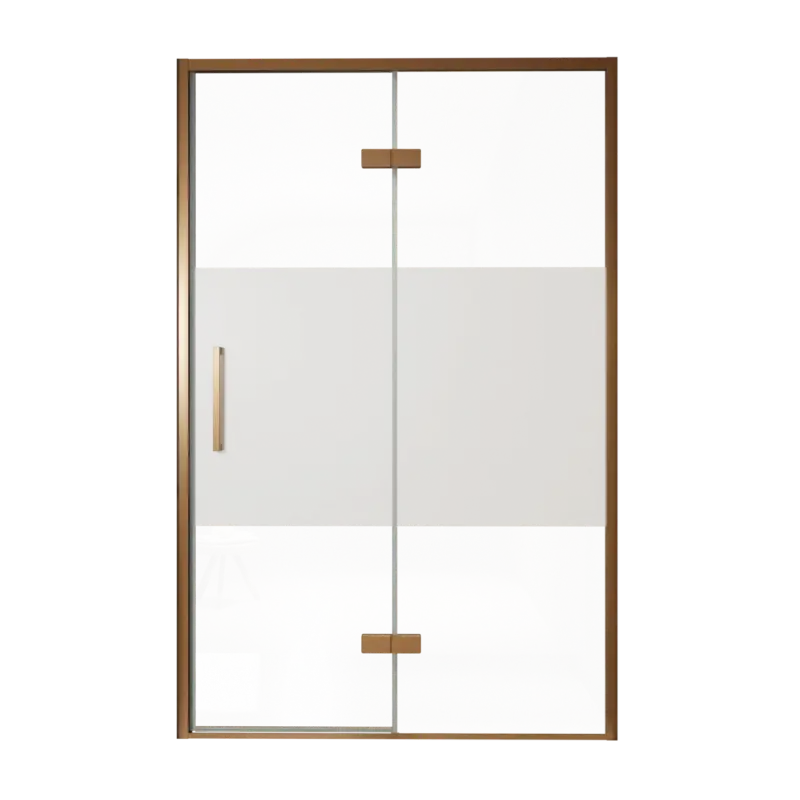 Balmani Senses Design Dusche Drehtür, Rechts, 140 cm x 210 cm, Klarglas mit mattiertem Streifen, Profil Brushed Rosegold Neu