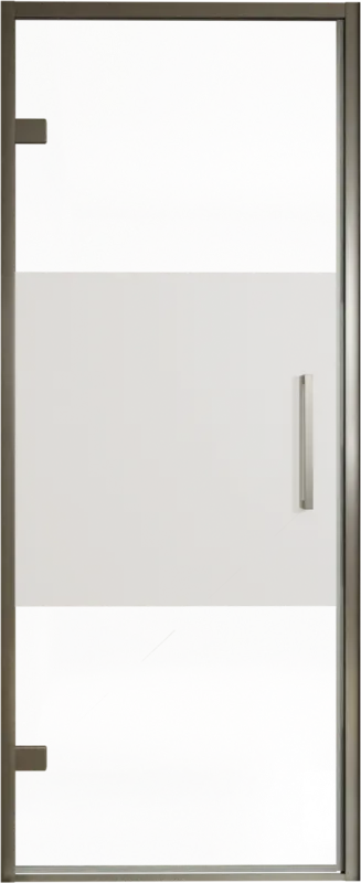 Balmani Senses Design Dusche Drehtür, Links, 90 cm x 210 cm, Klarglas mit mattiertem Streifen, Profil Brushed GunMetal, inklusive Coating Sale