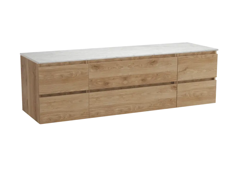 Top-Seller Balmani Lucida hängendes Möbelstück Set: 180 x 55 cm, Rohe Eiche, mit Stretto Einzel- oder Doppel Waschtischplatte, Marmor Carrara