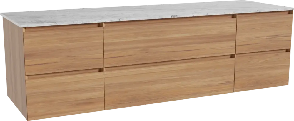 Knallerangebot Balmani Mitra hängendes Möbelstück Set: 180 x 55 cm, Teak, mit Stretto Einzel- oder Doppel Waschtischplatte, Marmor Carrara