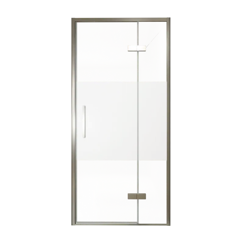 Balmani Senses Design Dusche Drehtür, Rechts, 100 cm x 210 cm, Klarglas mit mattiertem Streifen, Profil Brushed GunMetal, inklusive Coating Ausverkauf