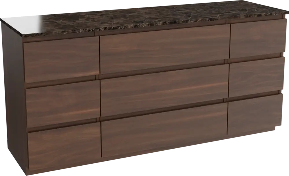 Balmani Lucida freistehendes Möbelstück Set: 180 x 55 cm, Amerikanischer Nussbaum, mit Stretto Einzel- oder Doppel Waschtischplatte, Marmor Dark Emperador Neuheit