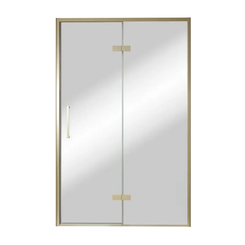 Must-Have Balmani Senses Design Dusche Drehtür, Rechts, 140 cm x 210 cm, Reflex-Spiegelglas, Profil Brushed Champagner Gold, inklusive Coating