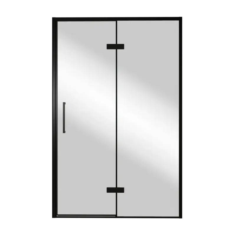 Highlight Balmani Senses Design Dusche Drehtür, Rechts, 140 cm x 210 cm, Reflex-Spiegelglas, Profil Schwarz, inklusive Coating