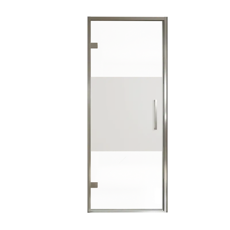 Balmani Senses Design Dusche Drehtür, Links, 90 cm x 210 cm, Klarglas mit mattiertem Streifen, Profil Chrom, inklusive Coating Sonderangebot