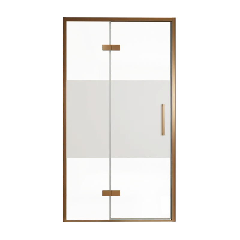 Expressversand Balmani Senses Design Dusche Drehtür, Links, 120 cm x 210 cm, Klarglas mit mattiertem Streifen, Profil Brushed Rosegold, inklusive Coating