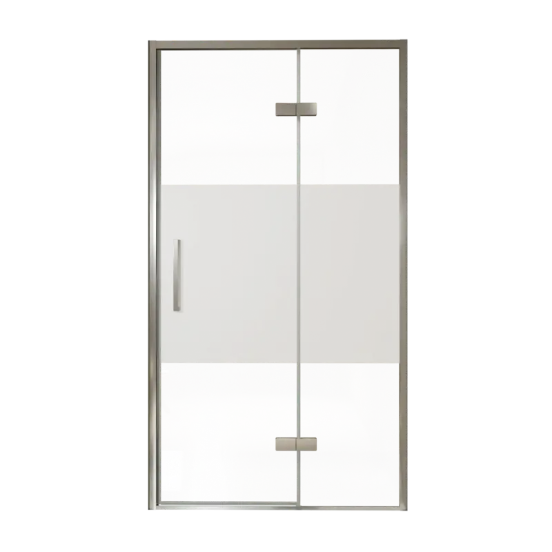 Echt Balmani Senses Design Dusche Drehtür, Rechts, 120 cm x 210 cm, Klarglas mit mattiertem Streifen, Profil Chrom, inklusive Coating