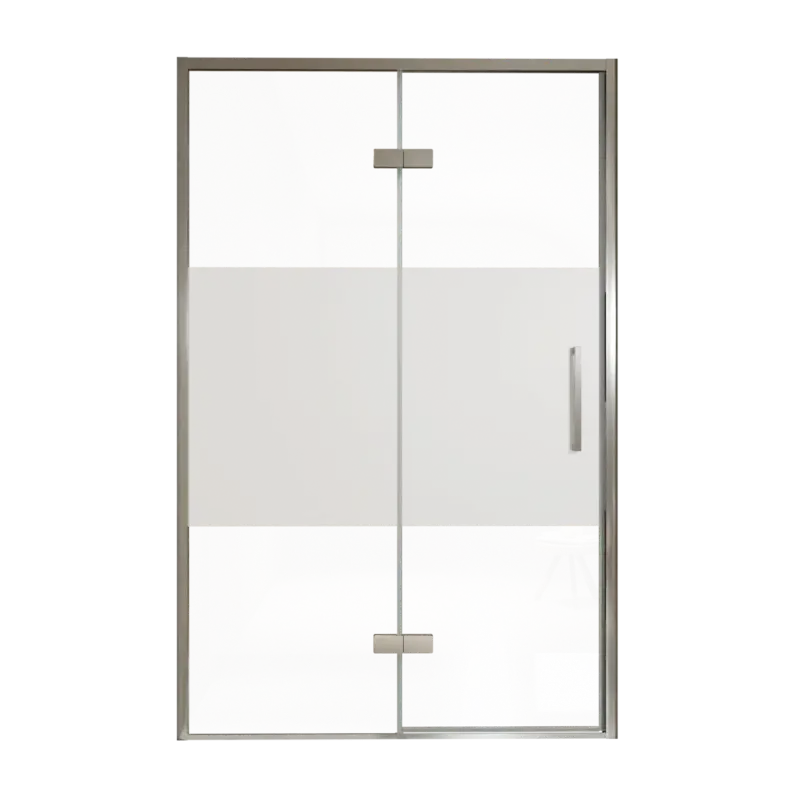 Expressversand Balmani Senses Design Dusche Drehtür, Links, 140 cm x 210 cm, Klarglas mit mattiertem Streifen, Profil Chrom, inklusive Coating