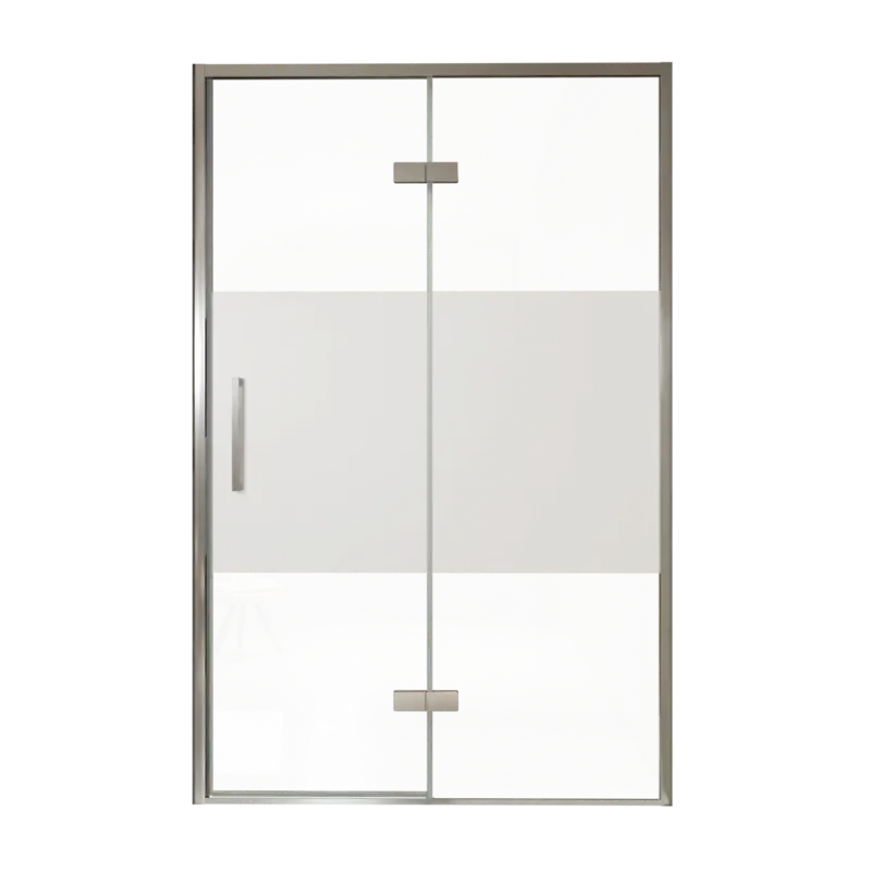 Schnäppchen Balmani Senses Design Dusche Drehtür, Rechts, 140 cm x 210 cm, Klarglas mit mattiertem Streifen, Profil Chrom, inklusive Coating