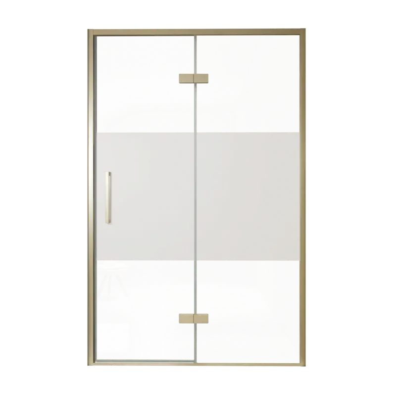Schnäppchen Balmani Senses Design Dusche Drehtür, Rechts, 140 cm x 210 cm, Klarglas mit mattiertem Streifen, Profil Brushed Champagner Gold, inklusive Coating