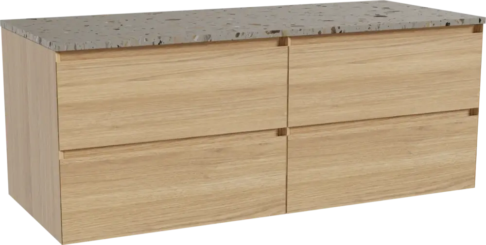 Top-Angebot Balmani Mitra hängendes Möbelstück Set: 135 x 55 cm, Naturbelassene Eiche, mit Stretto Einzel- oder Doppel Waschtischplatte, Terrazzo in Greige
