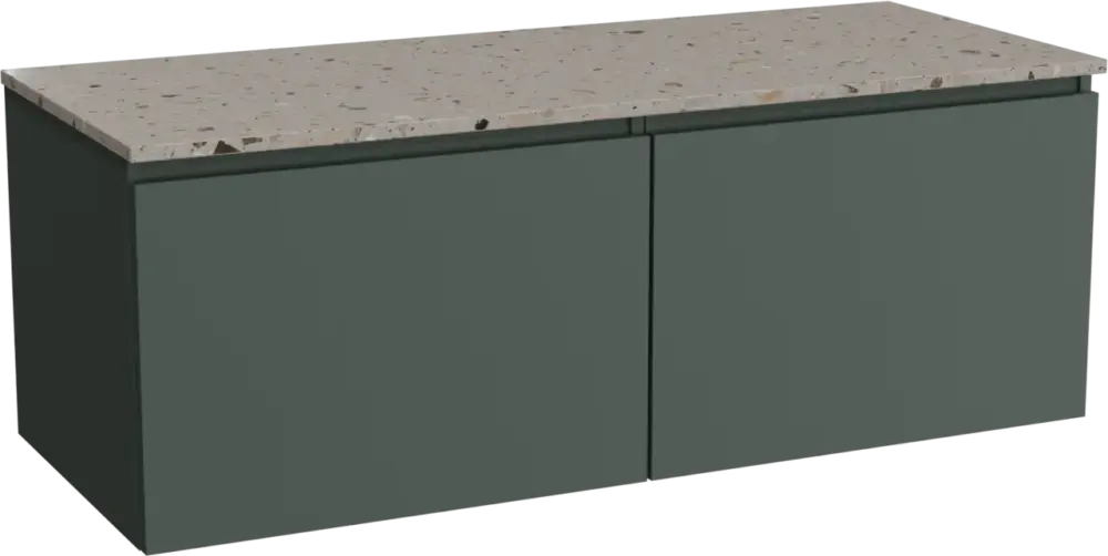 Direktkauf Balmani Sfera by Lucida hängendes Möbelstück Set: 135 x 55 cm, Forest, mit Stretto Einzel- oder Doppel Waschtischplatte, Terrazzo in Greige