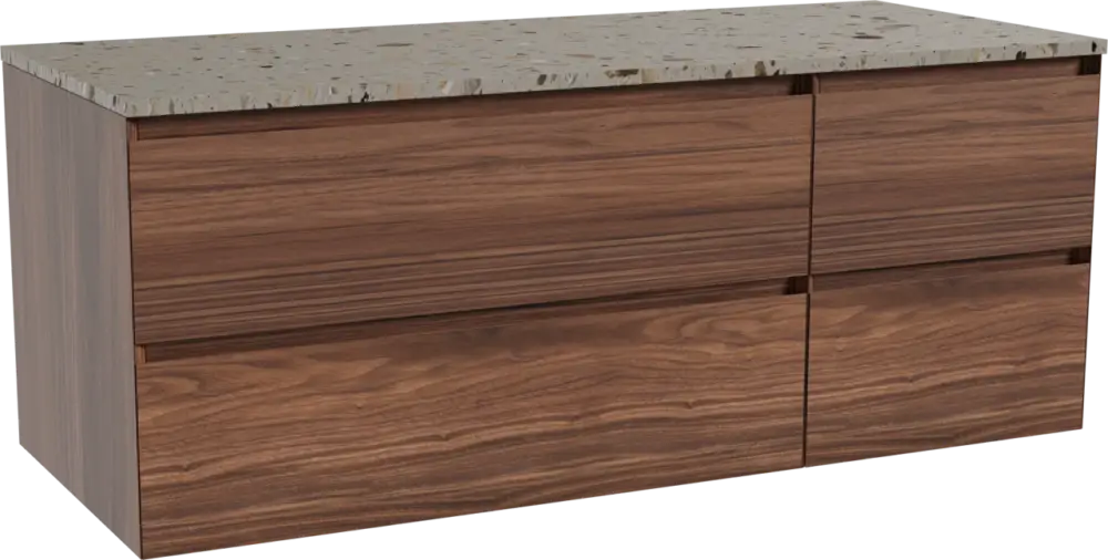 Balmani Mitra hängendes Möbelstück Set: 135 x 55 cm, Nussbaum, mit Stretto Einzel- oder Doppel Waschtischplatte, Terrazzo in Greige Top-Preis
