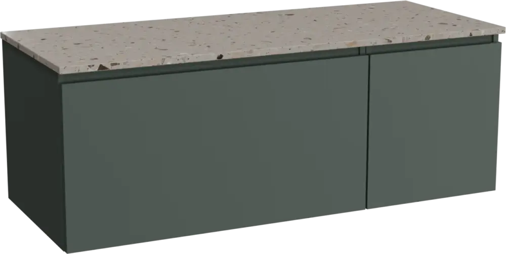 Top-Angebot Balmani Sfera by Lucida hängendes Möbelstück Set: 135 x 55 cm, Forest, mit Stretto Einzel- oder Doppel Waschtischplatte, Terrazzo in Greige