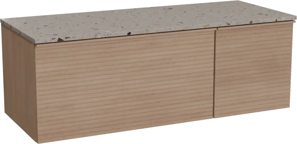 Saisonangebot Balmani Forma hängendes Möbelstück Set: 135 x 55 cm, Naturbelassene Eiche, mit Stretto Einzel- oder Doppel Waschtischplatte, Terrazzo in Greige, Horizontale symmetrische gerade Rippe