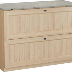 Direkt Vom Hersteller Balmani Lemon freistehendes Möbelstück Set: 120 x 55 cm, Naturbelassene Eiche Furnier, mit Stretto Einzel- oder Doppel Waschtischplatte, Terrazzo in Greige