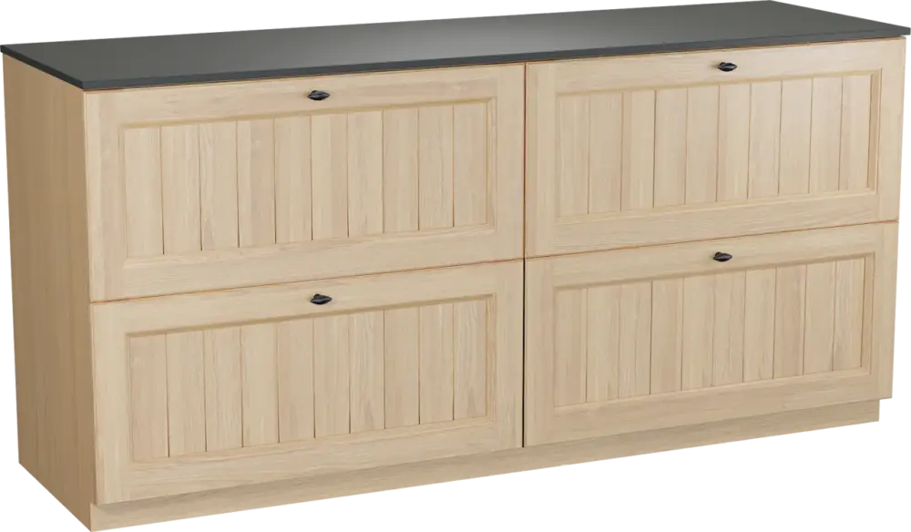 Zertifiziert Balmani Lemon freistehendes Möbelstück Set: 180 x 55 cm, Naturbelassene Eiche Furnier, mit Stretto Einzel- oder Doppel Waschtischplatte, Schwarzes Granit