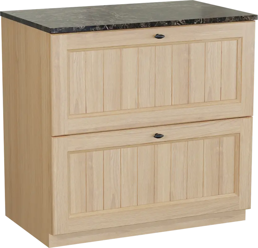Saisonangebot Balmani Lemon freistehendes Möbelstück Set: 90 x 55 cm, Naturbelassene Eiche Furnier, mit Stretto Einzel Waschtischplatte, Dark Emperador