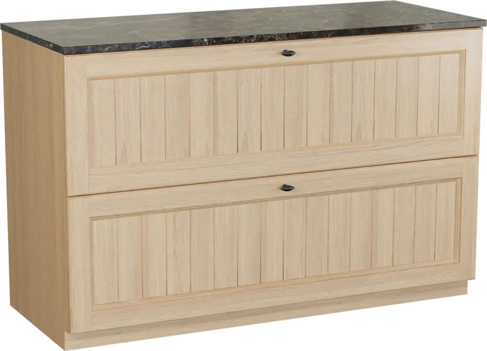 Preis Gesenkt Balmani Lemon freistehendes Möbelstück Set: 135 x 55 cm, Naturbelassene Eiche Furnier, mit Stretto Einzel- oder Doppel Waschtischplatte, Dark Emperador