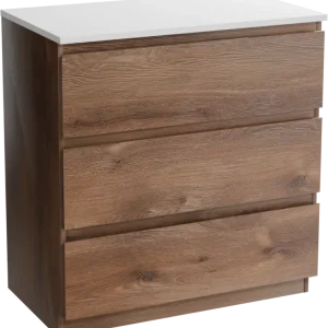 Linie Lado freistehendes Möbelstück Set: 80 x 46 cm, Braune Eiche, mit Lado Einzel Waschtischplatte, Marmorkomposit Weiß glänzend Super-Preis