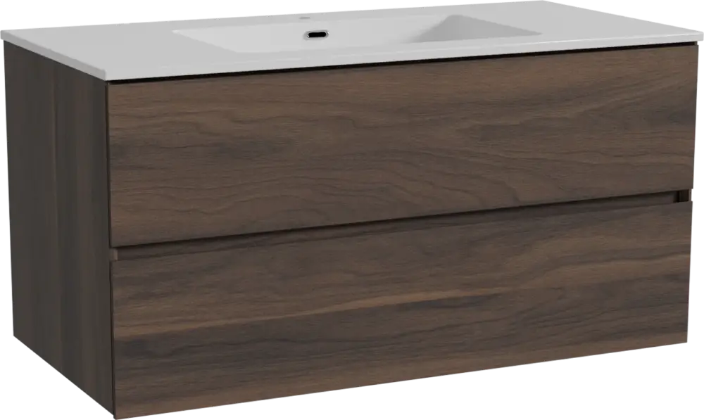 Kracherpreis Storke Edge hängendes Möbelstück Set: 105 x 52 cm, Nussbaum, mit Diva Einzelwaschtisch, Marmorkomposit Weiß glänzend