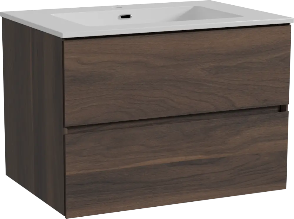 Bestseller Storke Edge hängendes Möbelstück Set: 75 x 52 cm, Nussbaum, mit Diva Einzelwaschtisch, Marmorkomposit Weiß glänzend