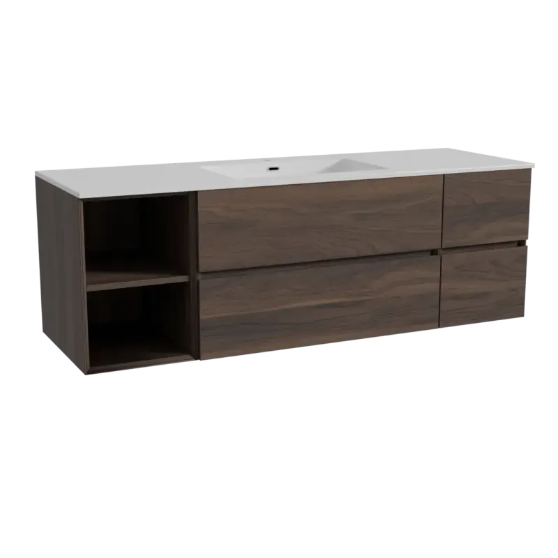Storke Edge hängendes Möbelstück Set: 155 x 52 cm, Nussbaum, mit Diva Einzelwaschtisch, Marmorkomposit Weiß glänzend Sonderangebot