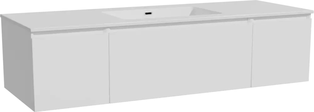 Neue Kollektion Storke Edge hängendes Möbelstück Set: 145 x 52 cm, Weiß glänzend, mit Diva Einzelwaschtisch, Marmorkomposit Weiß glänzend