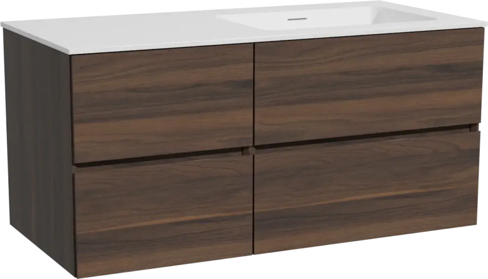 Storke Edge hängendes Möbelstück Set: 110 x 52 cm, Nussbaum, mit Mata Waschtisch rechts, Solid Surface Weiß matt Top-Angebot