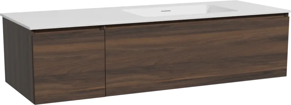 Storke Edge hängendes Möbelstück Set: 140 x 52 cm, Nussbaum, mit Mata Waschtisch rechts, Solid Surface Weiß matt Sofort Bestellen