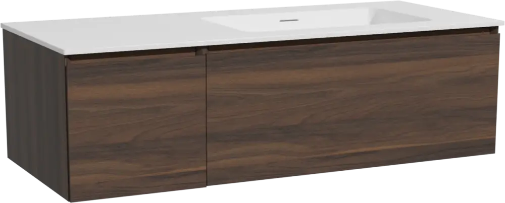 Storke Edge hängendes Möbelstück Set: 120 x 52 cm, Nussbaum, mit Mata Waschtisch rechts, Solid Surface Weiß matt Mega-Angebot