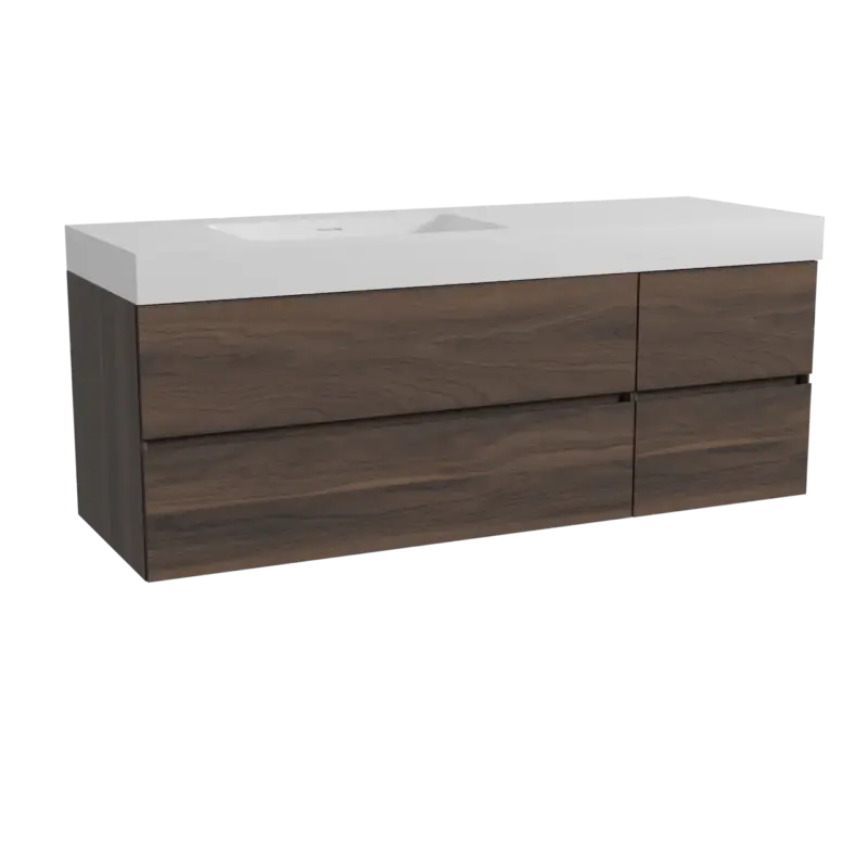 Storke Edge hängendes Möbelstück Set: 150 x 52 cm, Nussbaum, mit Mata High Waschtisch links, Solid Surface Weiß matt Mega-Angebot