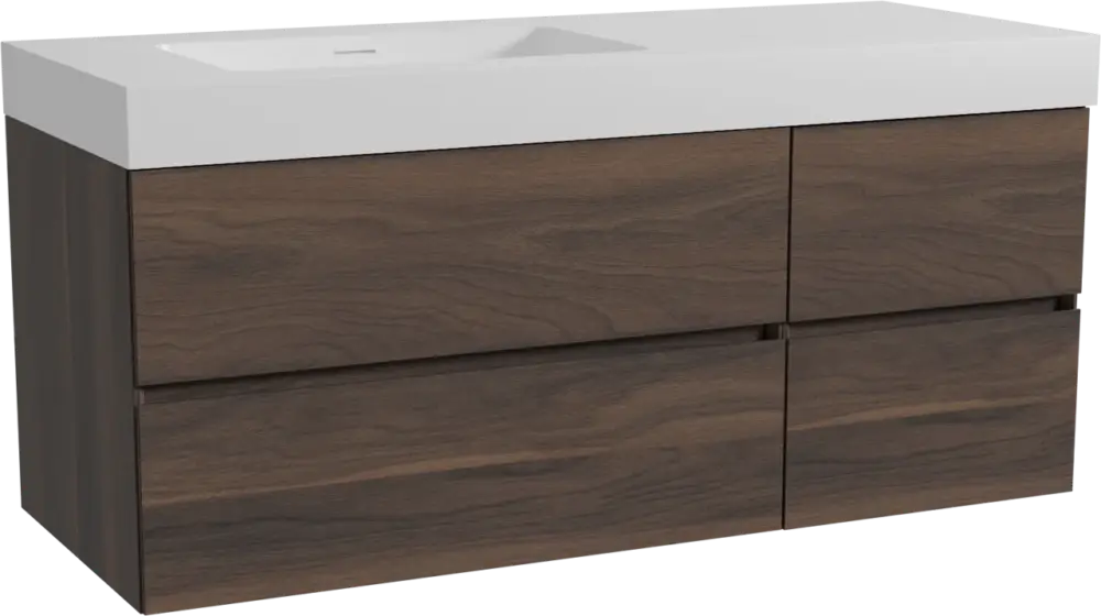 Online Kaufen Storke Edge hängendes Möbelstück Set: 130 x 52 cm, Nussbaum, mit Mata High Waschtisch links, Solid Surface Weiß matt