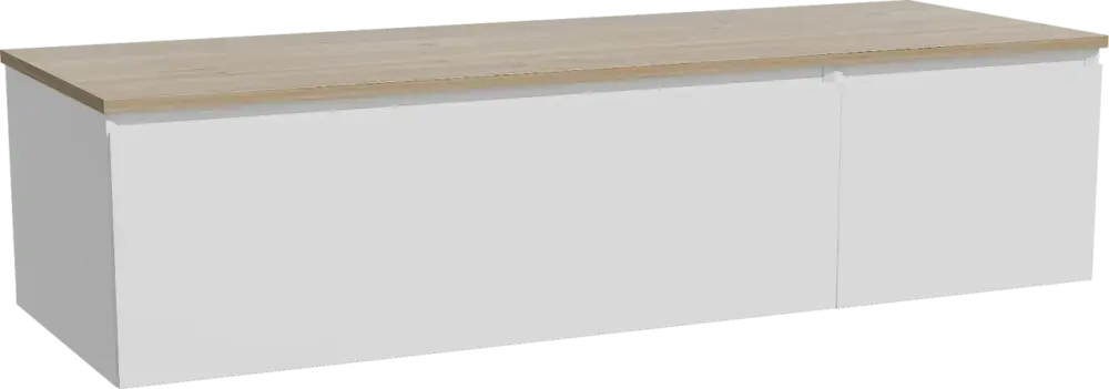 Storke Edge hängendes Möbelstück Set: 150 x 52 cm, Weiß glänzend, mit Panton Einzel- oder Doppel Waschtischplatte, Melamin Rohe Eiche Neue Ware