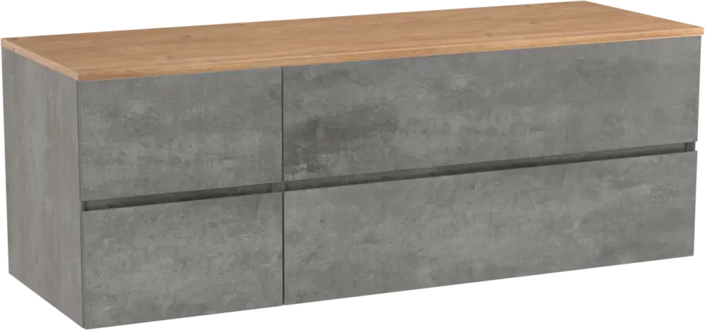Direkt Vom Hersteller Storke Edge hängendes Möbelstück Set: 150 x 52 cm, Beton dunkelgrau, mit Panton Einzel- oder Doppel Waschtischplatte, Melamin Rohe Eiche