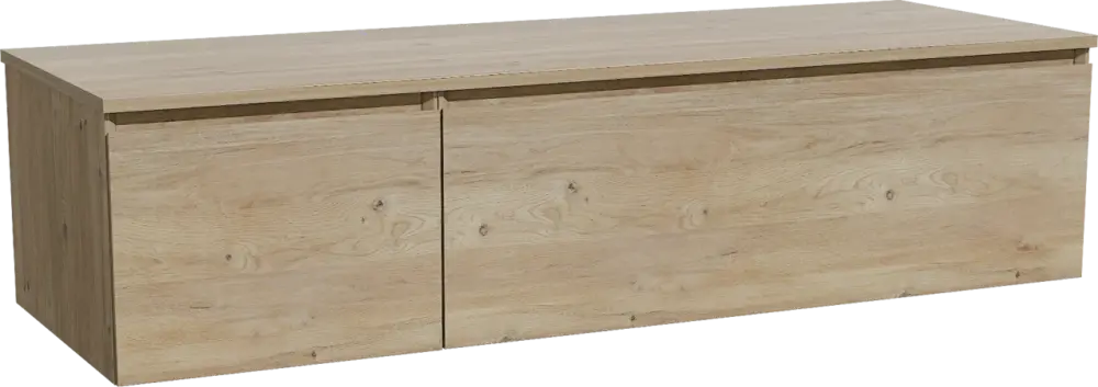 Neue Kollektion Storke Edge hängendes Möbelstück Set: 150 x 52 cm, Rohe Eiche, mit Panton Einzel- oder Doppel Waschtischplatte, Melamin Rohe Eiche