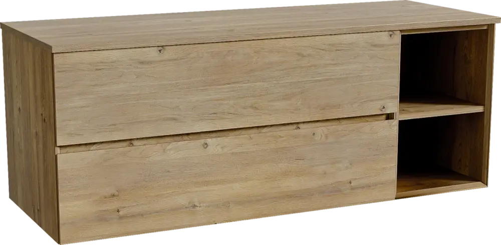 Storke Edge hängendes Möbelstück Set: 140 x 52 cm, Rohe Eiche, mit Panton Einzel- oder Doppel Waschtischplatte, Melamin Rohe Eiche Geprüft