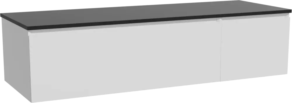 Must-Have Storke Edge hängendes Möbelstück Set: 150 x 52 cm, Weiß glänzend, mit Panton Einzel- oder Doppel Waschtischplatte, Pulverbeschichtetes MDF Schwarz matt