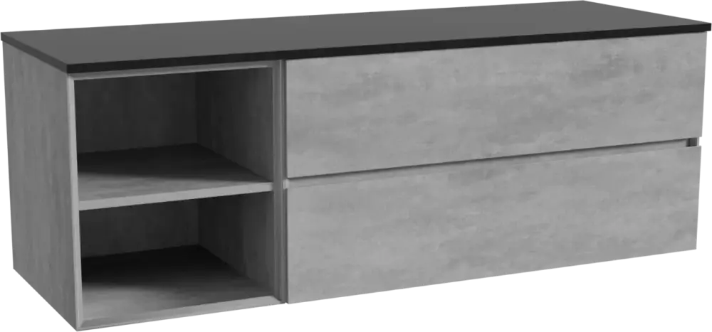 Günstig Storke Edge hängendes Möbelstück Set: 150 x 52 cm, Beton dunkelgrau, mit Panton Einzel- oder Doppel Waschtischplatte, Pulverbeschichtetes MDF Schwarz matt