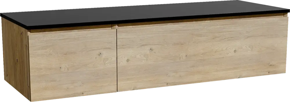 Ausverkauf Storke Edge hängendes Möbelstück Set: 150 x 52 cm, Rohe Eiche, mit Panton Einzel- oder Doppel Waschtischplatte, Pulverbeschichtetes MDF Schwarz matt