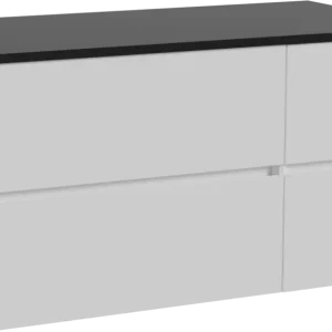 Abverkauf Storke Edge hängendes Möbelstück Set: 100 x 52 cm, Weiß glänzend, mit Panton Einzel Waschtischplatte, Pulverbeschichtetes MDF Schwarz matt