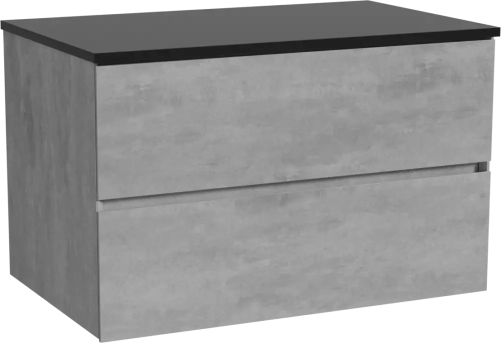 Neue Kollektion Storke Edge hängendes Möbelstück Set: 85 x 52 cm, Beton dunkelgrau, mit Panton Einzel Waschtischplatte, Pulverbeschichtetes MDF Schwarz matt