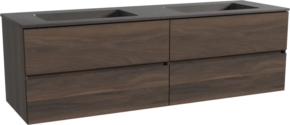 Bestpreis Storke Edge hängendes Möbelstück Set: 170 x 52 cm, Nussbaum, mit Scuro Doppelwaschtisch, Quarz Schwarz matt
