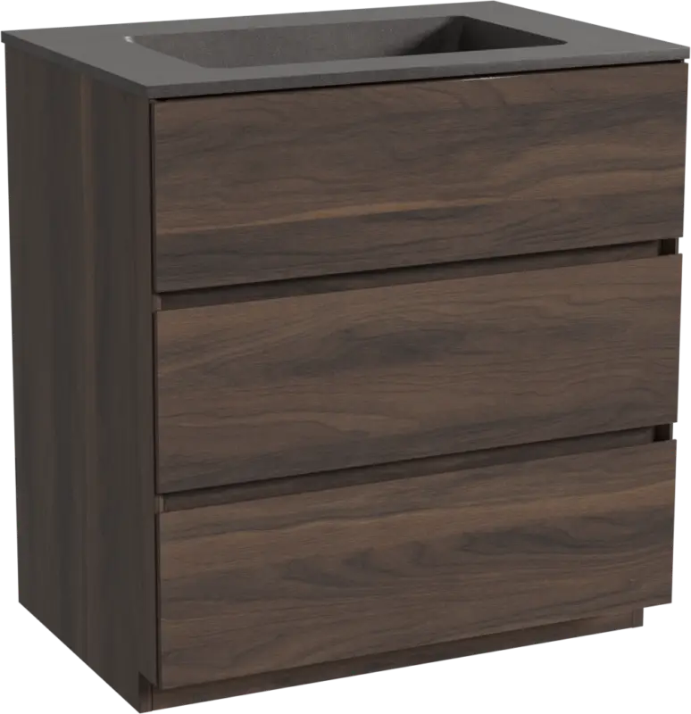 Storke Edge freistehendes Möbelstück Set: 75 x 52 cm, Nussbaum, mit Scuro Einzelwaschtisch, Quarz Schwarz matt Sichere Zahlung