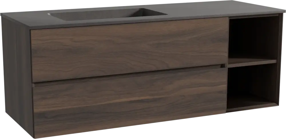 Top-Angebot Storke Edge hängendes Möbelstück Set: 140 x 52 cm, Nussbaum, mit Scuro Waschtisch links, Quarz Schwarz matt