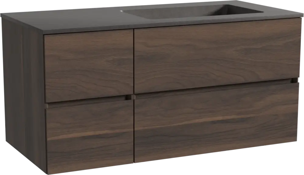 Storke Edge hängendes Möbelstück Set: 110 x 52 cm, Nussbaum, mit Scuro Waschtisch rechts, Quarz Schwarz matt Schnäppchen