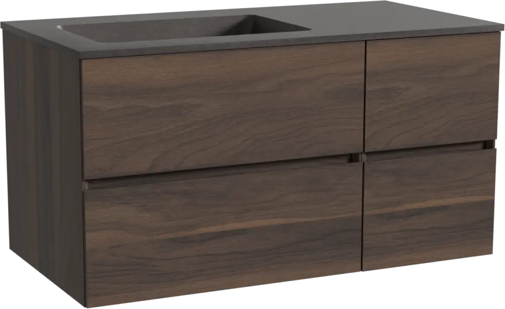 Storke Edge hängendes Möbelstück Set: 100 x 52 cm, Nussbaum, mit Scuro Waschtisch links, Quarz Schwarz matt Meistverkauft