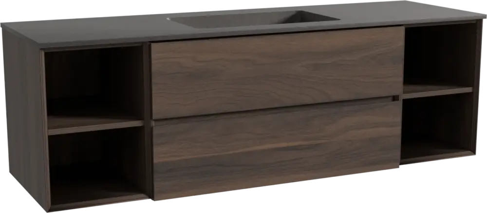 Storke Edge hängendes Möbelstück Set: 165 x 52 cm, Nussbaum, mit Scuro Einzelwaschtisch, Quarz Schwarz matt Preisreduziert