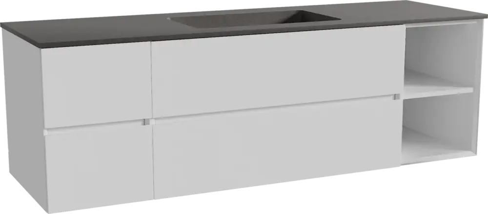 Mega-Angebot Storke Edge hängendes Möbelstück Set: 165 x 52 cm, Weiß glänzend, mit Scuro Einzelwaschtisch, Quarz Schwarz matt